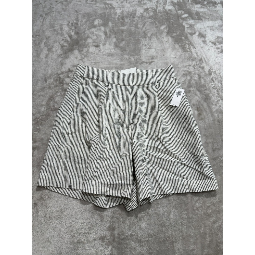 Old Navy Chino Shorts Women Size Medium Gray Striped Pleated High Rise Linen NWT